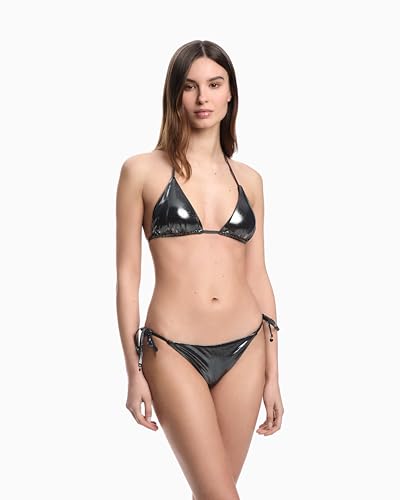 Emporio Armani Women's Shiny Caviar Texture String Bottom and Triangle Bikini Top