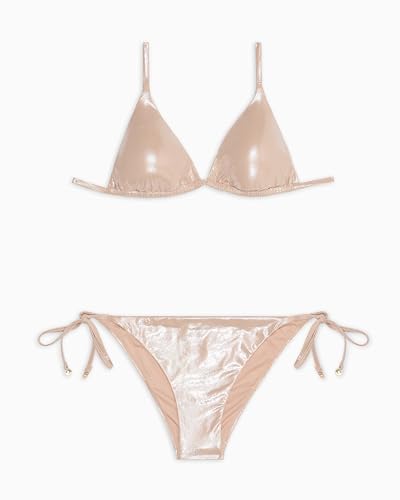Emporio Armani Women's Shiny Caviar Texture String Bottom and Triangle Bikini Top