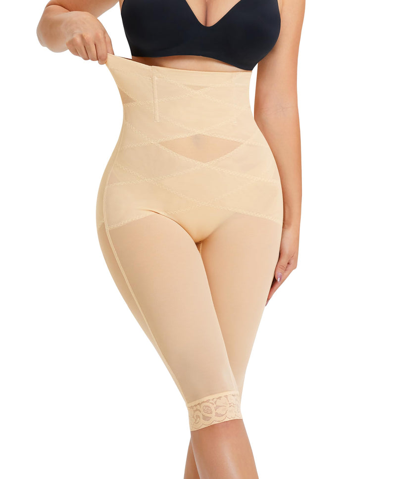 RDSIANE High Waist Shapewear Tummy Control Criss-Cross Body Shaper For Women Capri Butt Lifting Shapewear