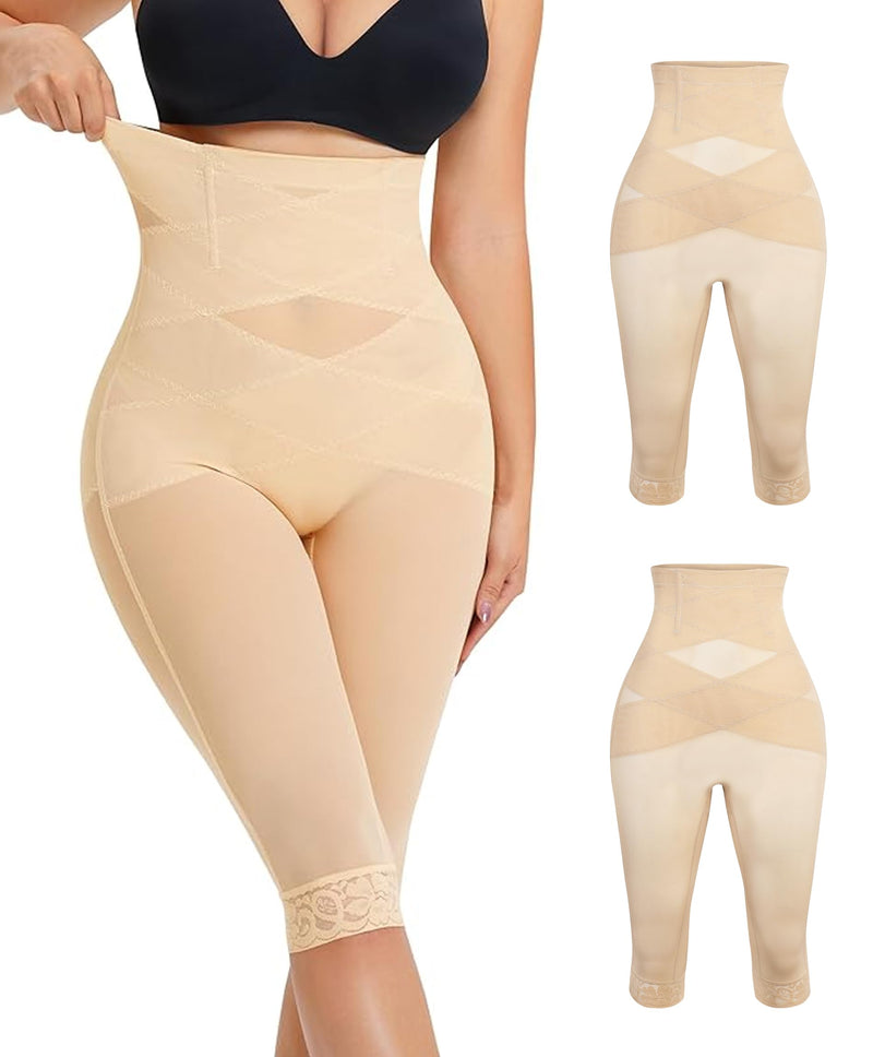 RDSIANE High Waist Shapewear Tummy Control Criss-Cross Body Shaper For Women Capri Butt Lifting Shapewear