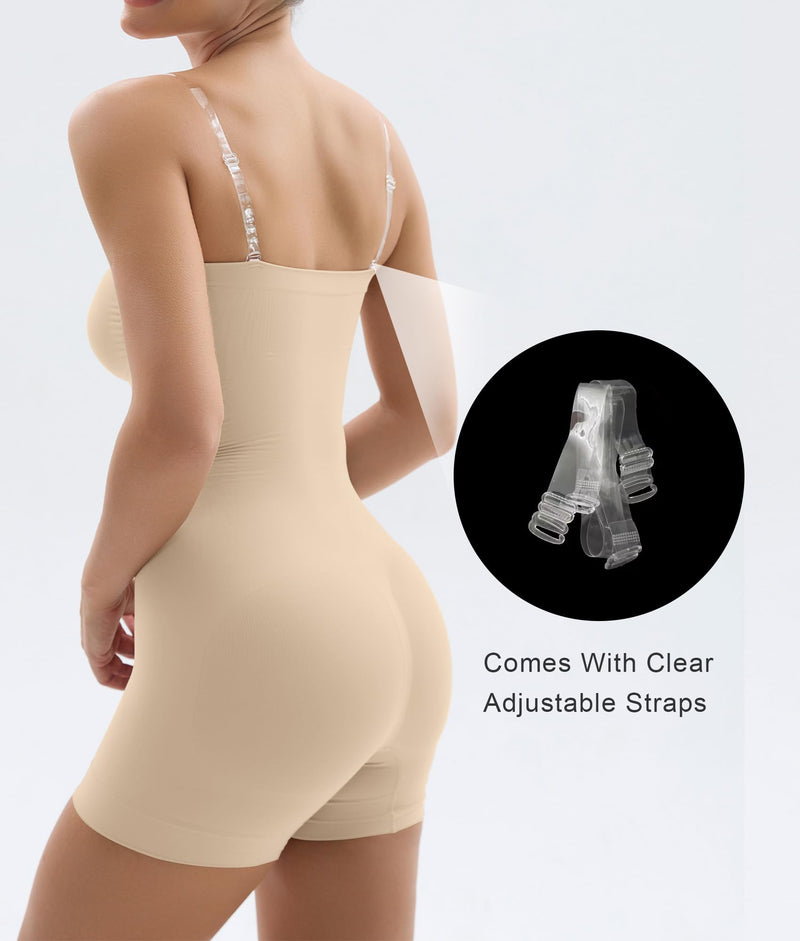 SHAPERX Strapless Shortie Bodysuit for Women Tummy Control Shapewear Seamless Sculpt Body Shaper with Removable Straps