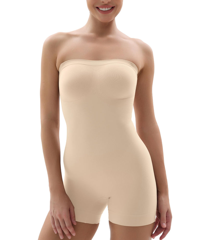 SHAPERX Strapless Shortie Bodysuit for Women Tummy Control Shapewear Seamless Sculpt Body Shaper with Removable Straps