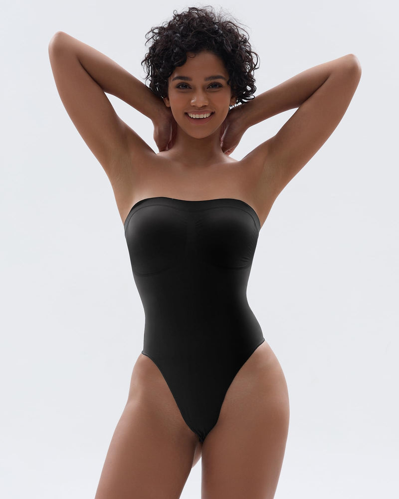SHAPERX Strapless Shortie Bodysuit for Women Tummy Control Shapewear Seamless Sculpt Body Shaper with Removable Straps