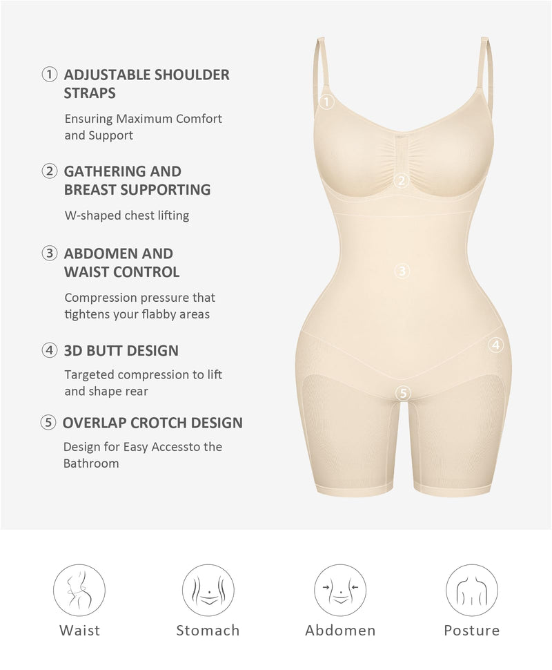 FeelinGirl Shapewear Bodysuit Tummy Control Seamless Sculpting Hip Enhancer Body Shaper for Women