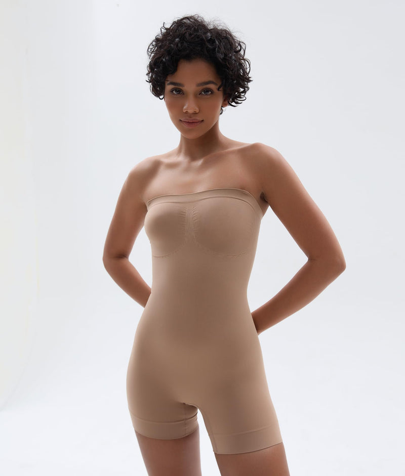 SHAPERX Strapless Shortie Bodysuit for Women Tummy Control Shapewear Seamless Sculpt Body Shaper with Removable Straps