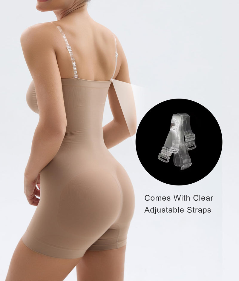 SHAPERX Strapless Shortie Bodysuit for Women Tummy Control Shapewear Seamless Sculpt Body Shaper with Removable Straps