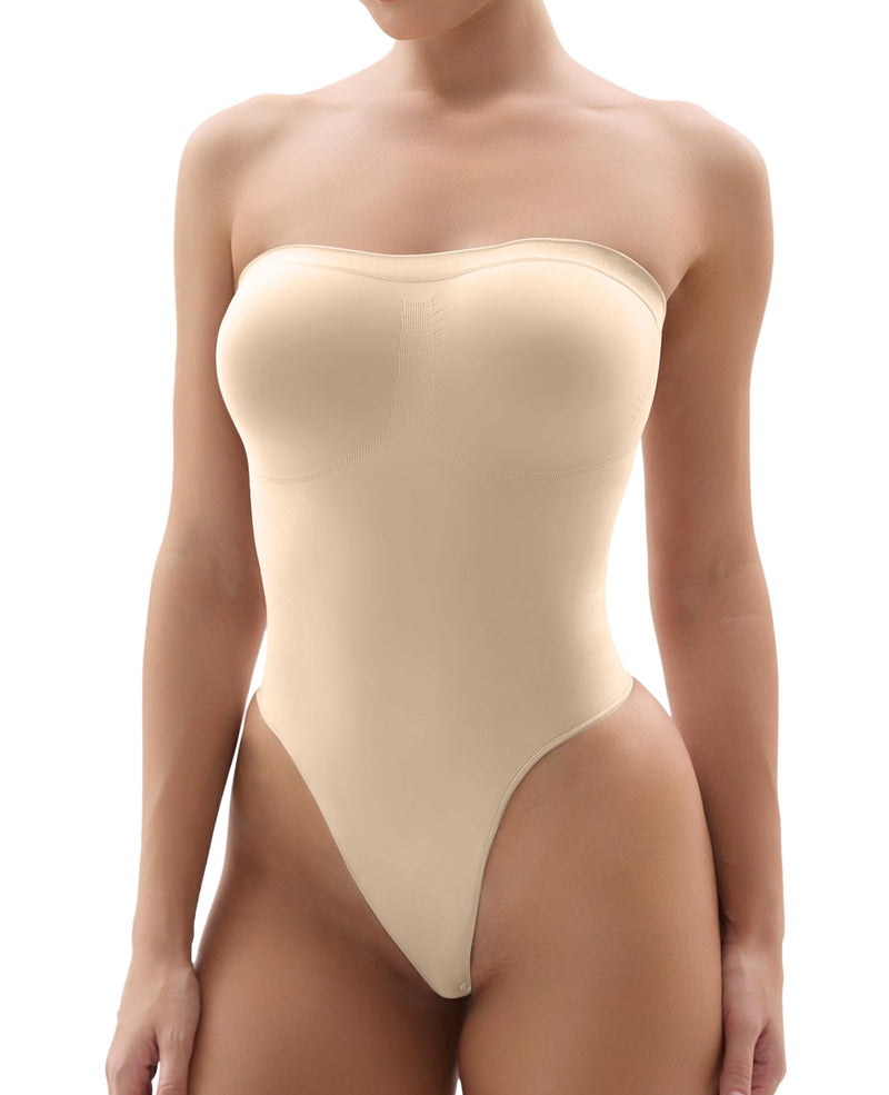 SHAPERX Strapless Shortie Bodysuit for Women Tummy Control Shapewear Seamless Sculpt Body Shaper with Removable Straps
