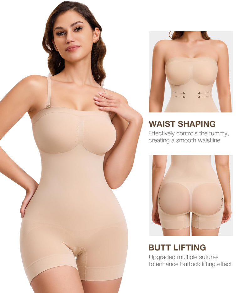 CtriLady Strapless Shapewear Bodysuit for Women Tummy Control Shapewear Seamless Full Body Shaper with Removable Straps