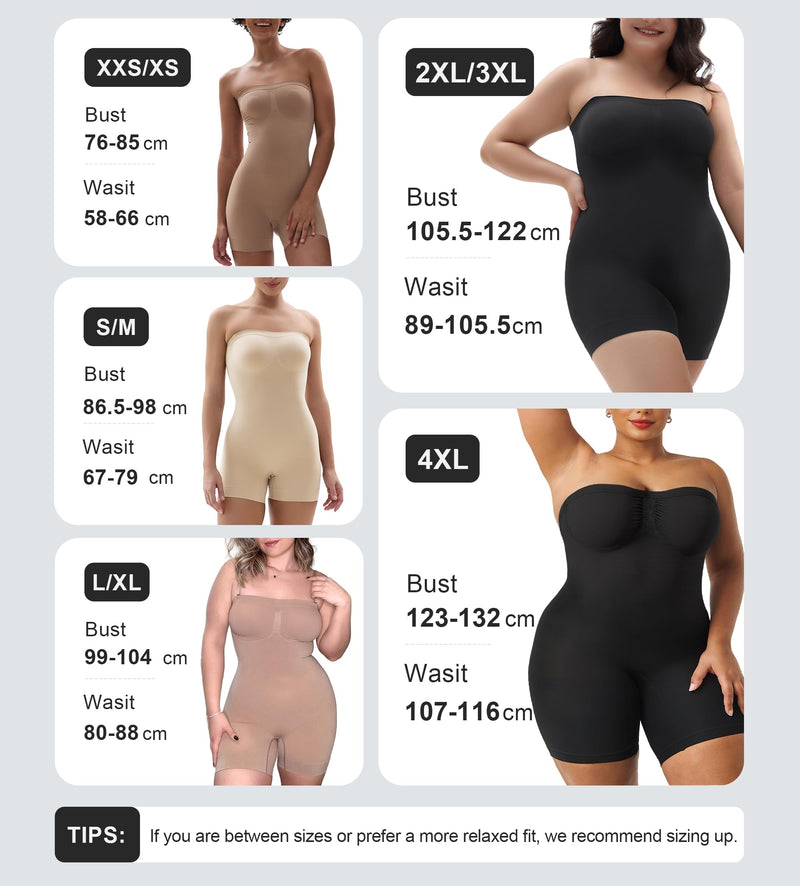 SHAPERX Strapless Shortie Bodysuit for Women Tummy Control Shapewear Seamless Sculpt Body Shaper with Removable Straps