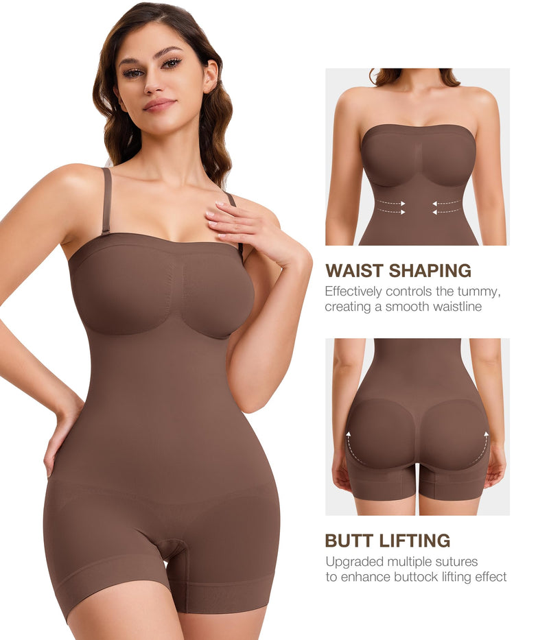 CtriLady Strapless Shapewear Bodysuit for Women Tummy Control Shapewear Seamless Full Body Shaper with Removable Straps