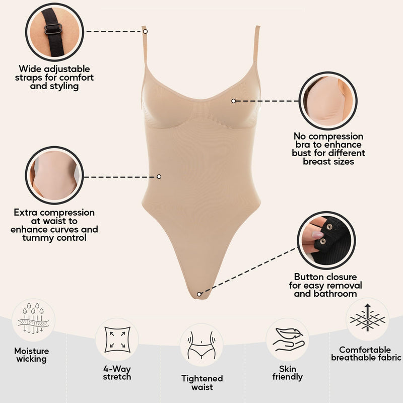Shapewear Tummy Control Bodysuit Thong or Brief: Sculpting Shaper Tank Top Bodysuits & Snatched Waist Body Suit