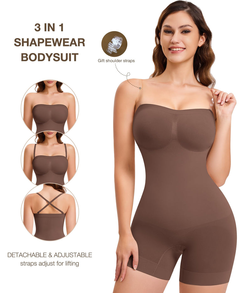 CtriLady Strapless Shapewear Bodysuit for Women Tummy Control Shapewear Seamless Full Body Shaper with Removable Straps