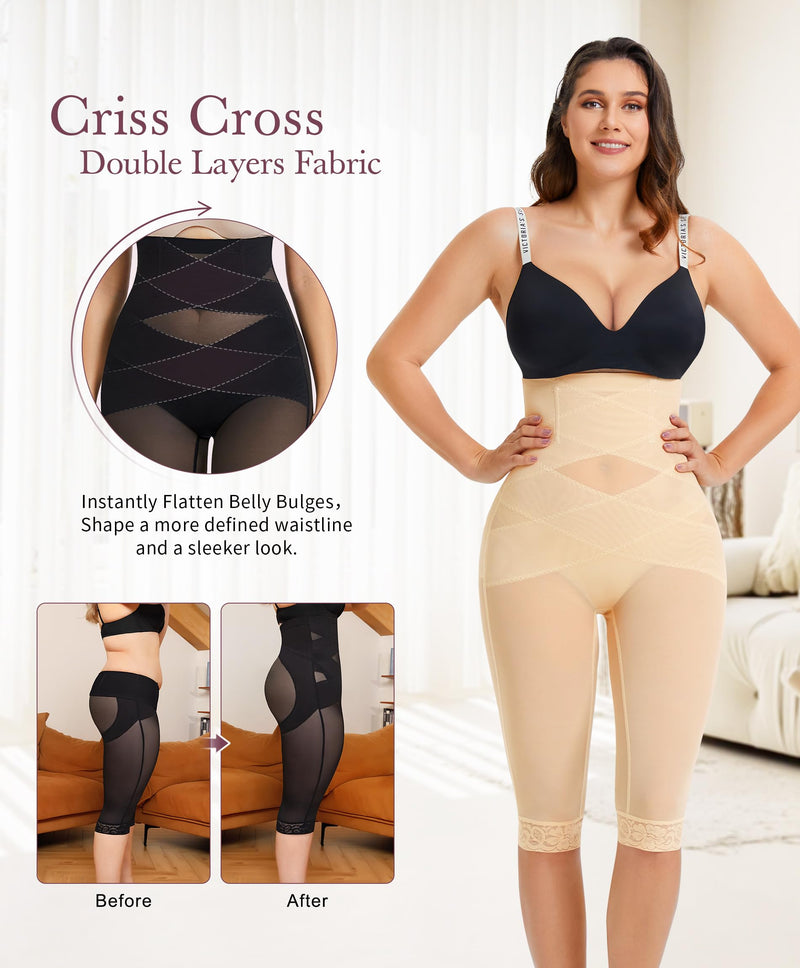 RDSIANE High Waist Shapewear Tummy Control Criss-Cross Body Shaper For Women Capri Butt Lifting Shapewear