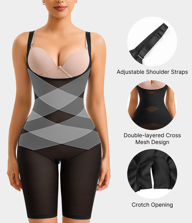 Nebility Tummy Control Shapewear Bodysuits Open Bust Full Body Shapewear Seamless Faja Body Shaper