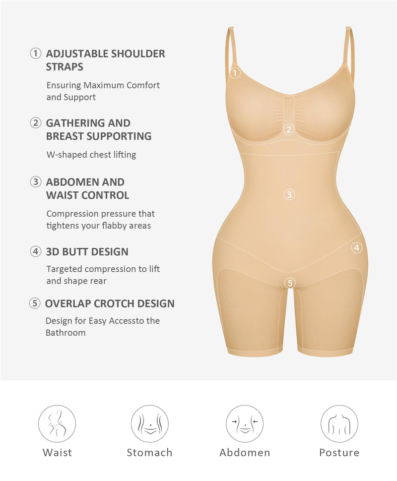 FeelinGirl Shapewear Bodysuit Tummy Control Seamless Sculpting Hip Enhancer Body Shaper for Women