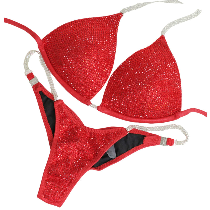Red Sequin Bikini Competition Suit NPC IFBB | Brazilian Scrunch for Women