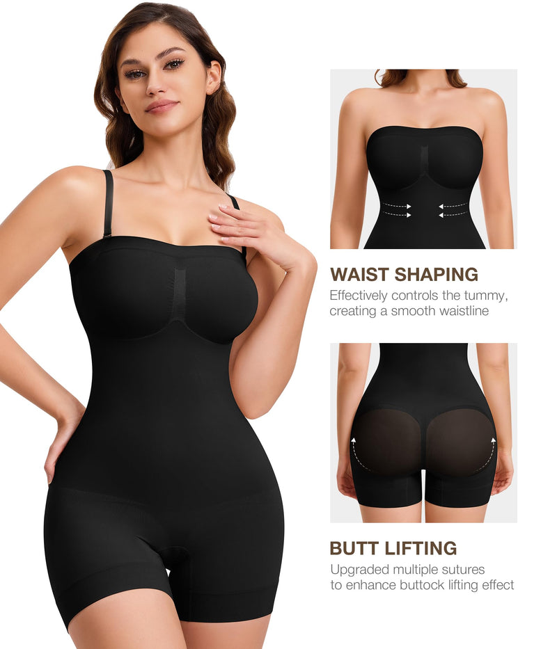 CtriLady Strapless Shapewear Bodysuit for Women Tummy Control Shapewear Seamless Full Body Shaper with Removable Straps