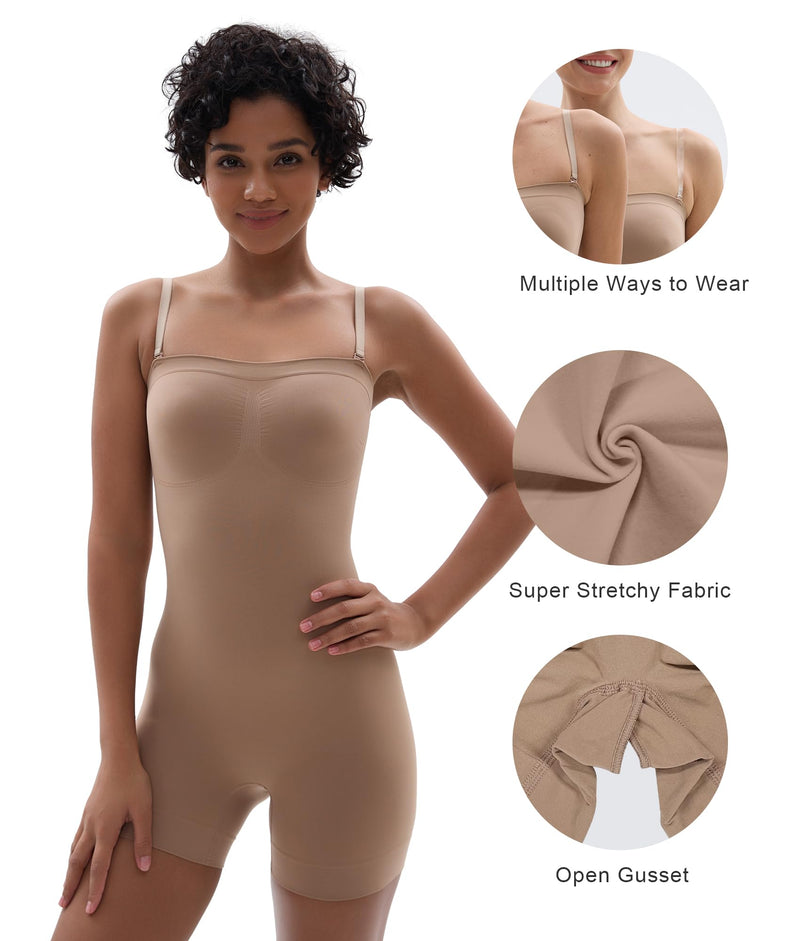 SHAPERX Strapless Shortie Bodysuit for Women Tummy Control Shapewear Seamless Sculpt Body Shaper with Removable Straps