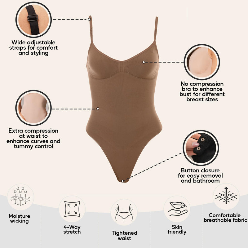 Shapewear Tummy Control Bodysuit Thong or Brief: Sculpting Shaper Tank Top Bodysuits & Snatched Waist Body Suit