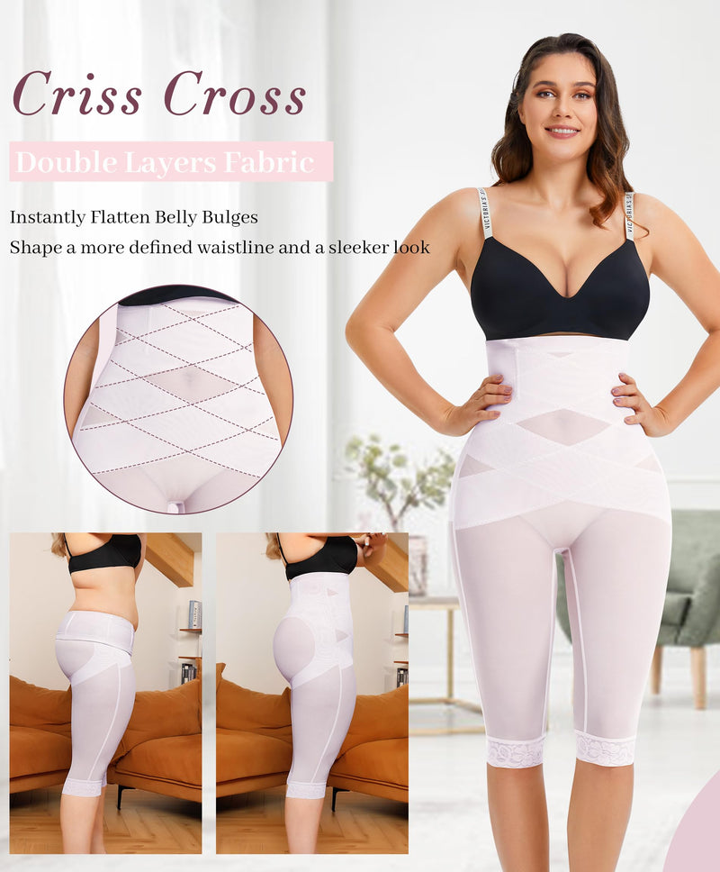 RDSIANE High Waist Shapewear Tummy Control Criss-Cross Body Shaper For Women Capri Butt Lifting Shapewear
