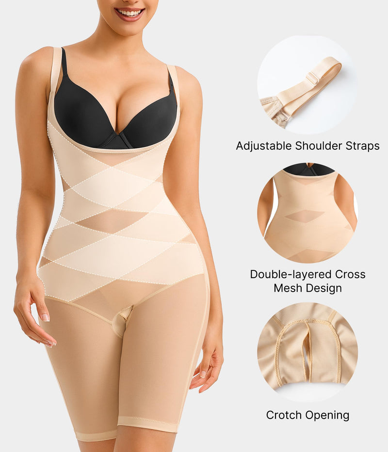 Nebility Tummy Control Shapewear Bodysuits Open Bust Full Body Shapewear Seamless Faja Body Shaper