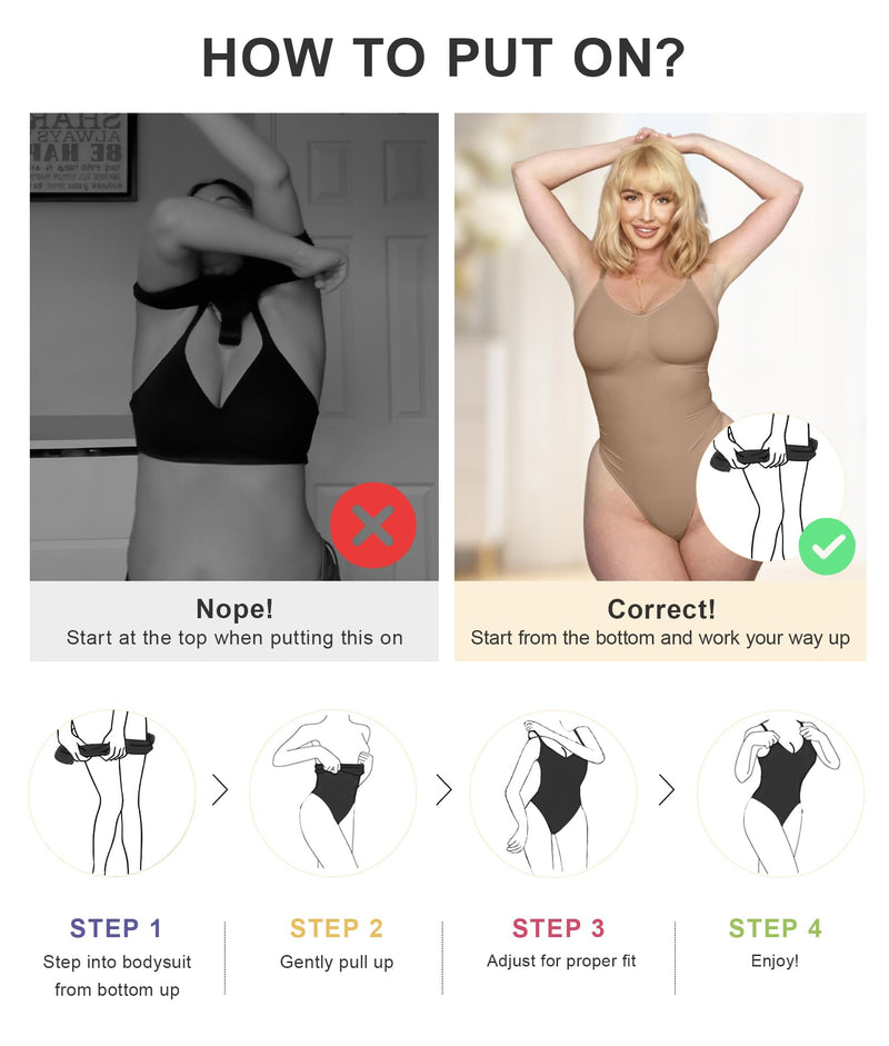 SHAPERX Women's Shapewear Bodysuit Tummy Control Body Shaper Seamless Sculpting Snatched Waist Body Suit