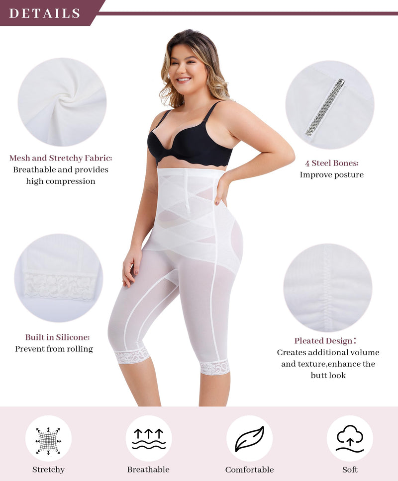 RDSIANE High Waist Shapewear Tummy Control Criss-Cross Body Shaper For Women Capri Butt Lifting Shapewear