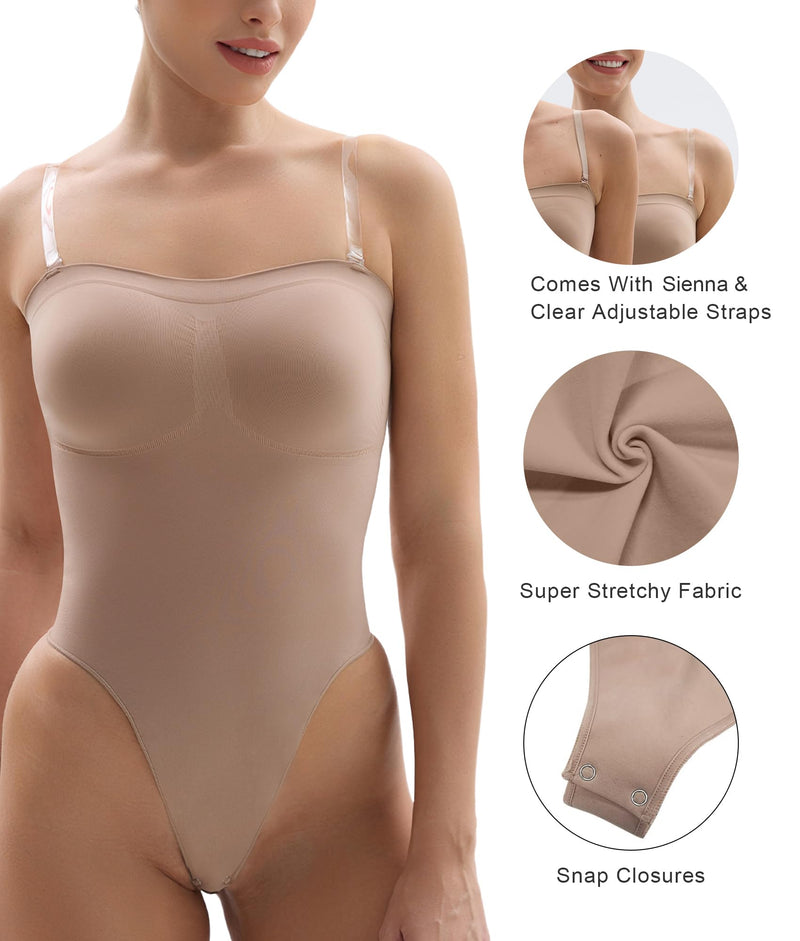 SHAPERX Strapless Shortie Bodysuit for Women Tummy Control Shapewear Seamless Sculpt Body Shaper with Removable Straps