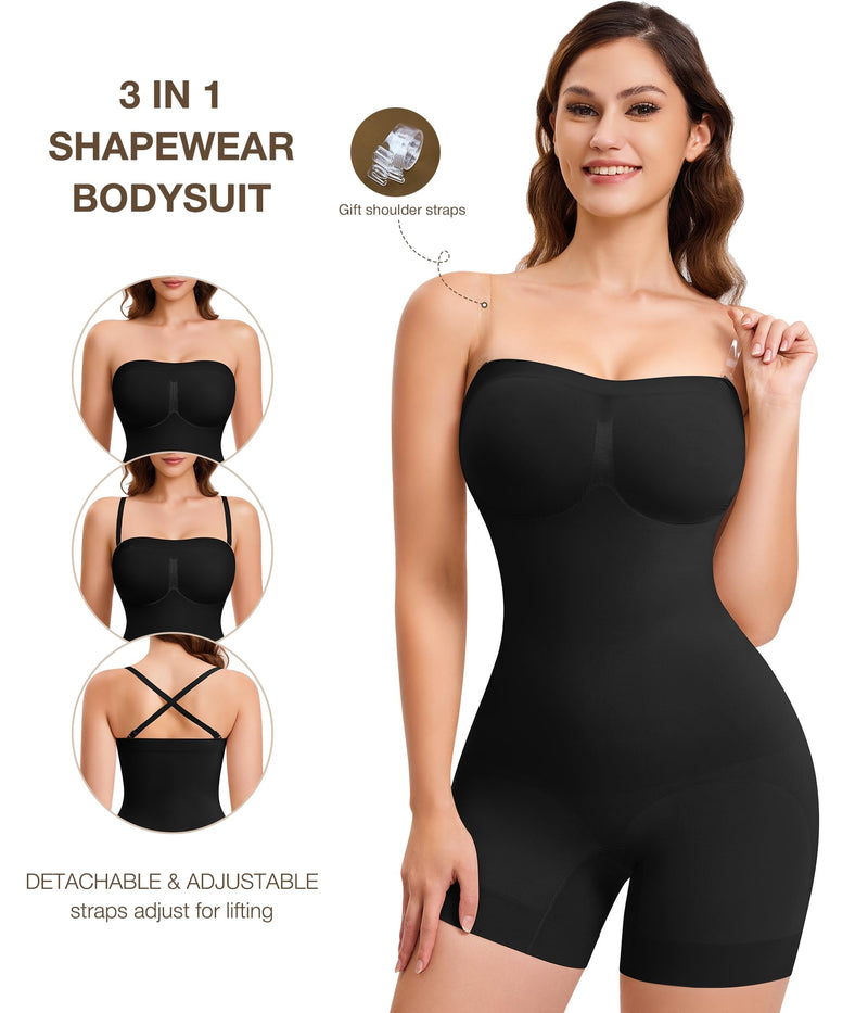CtriLady Strapless Shapewear Bodysuit for Women Tummy Control Shapewear Seamless Full Body Shaper with Removable Straps