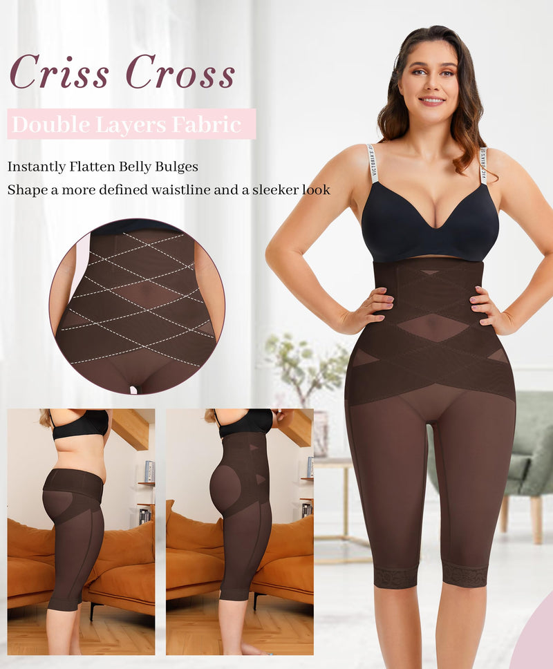 RDSIANE High Waist Shapewear Tummy Control Criss-Cross Body Shaper For Women Capri Butt Lifting Shapewear