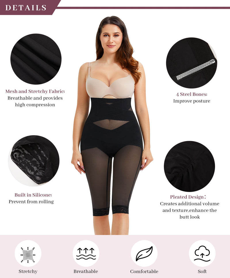RDSIANE High Waist Shapewear Tummy Control Criss-Cross Body Shaper For Women Capri Butt Lifting Shapewear
