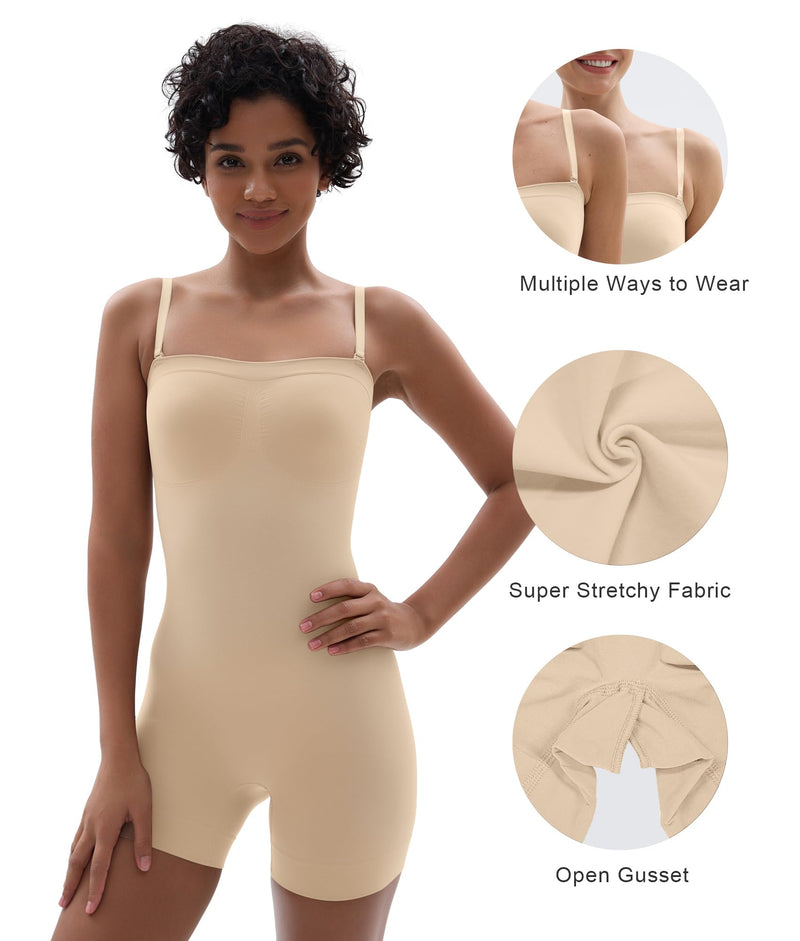 SHAPERX Strapless Shortie Bodysuit for Women Tummy Control Shapewear Seamless Sculpt Body Shaper with Removable Straps