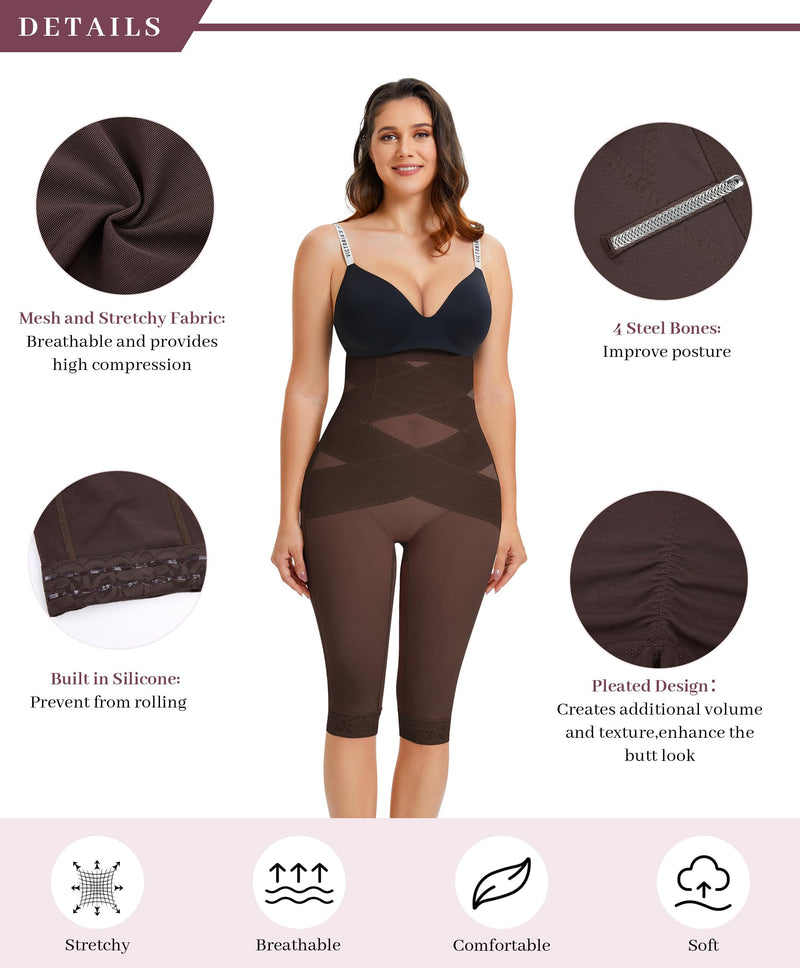 RDSIANE High Waist Shapewear Tummy Control Criss-Cross Body Shaper For Women Capri Butt Lifting Shapewear