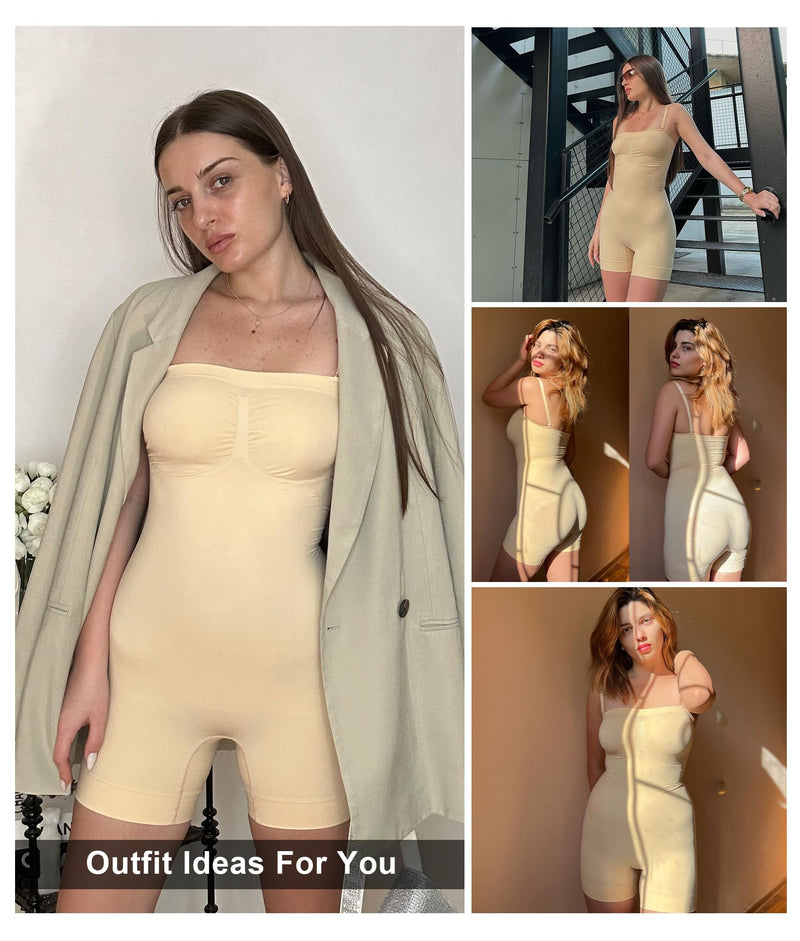 SHAPERX Strapless Shortie Bodysuit for Women Tummy Control Shapewear Seamless Sculpt Body Shaper with Removable Straps