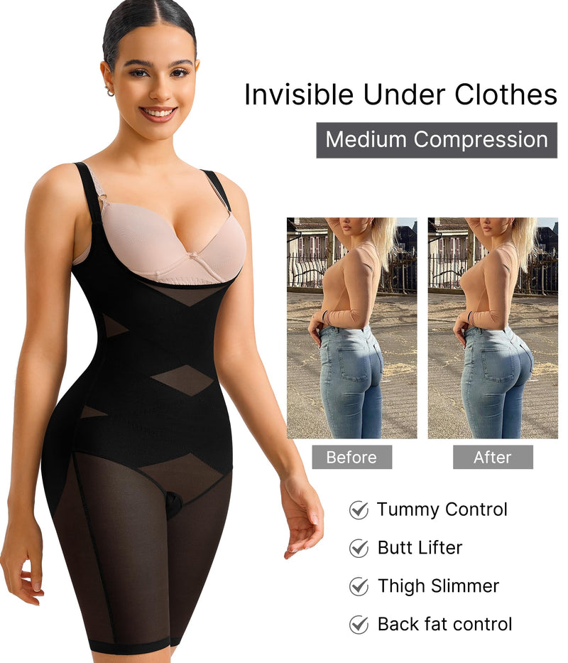 Nebility Tummy Control Shapewear Bodysuits Open Bust Full Body Shapewear Seamless Faja Body Shaper