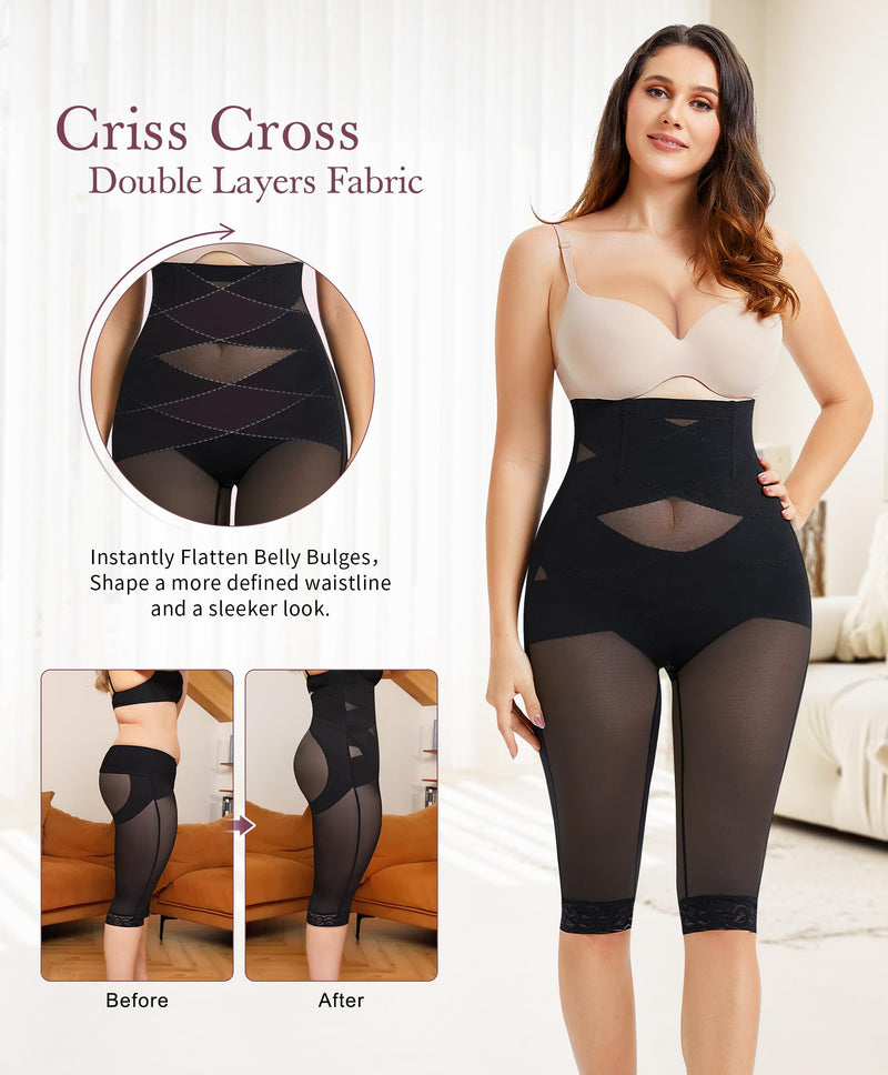 RDSIANE High Waist Shapewear Tummy Control Criss-Cross Body Shaper For Women Capri Butt Lifting Shapewear