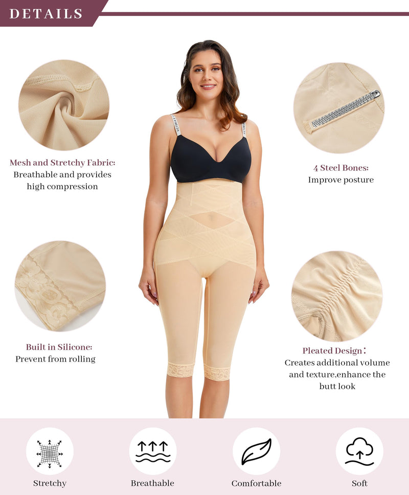 RDSIANE High Waist Shapewear Tummy Control Criss-Cross Body Shaper For Women Capri Butt Lifting Shapewear