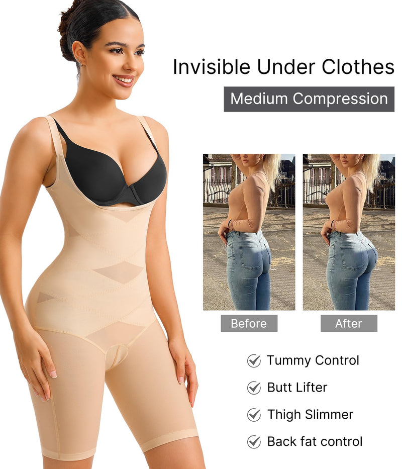 Nebility Tummy Control Shapewear Bodysuits Open Bust Full Body Shapewear Seamless Faja Body Shaper