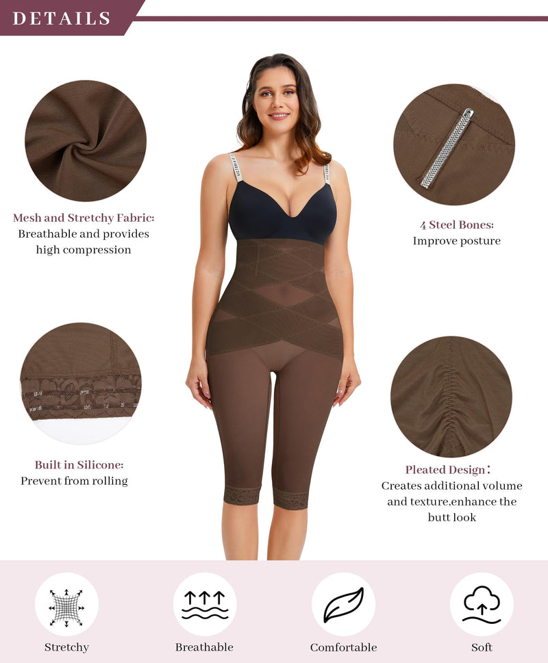 RDSIANE High Waist Shapewear Tummy Control Criss-Cross Body Shaper For Women Capri Butt Lifting Shapewear